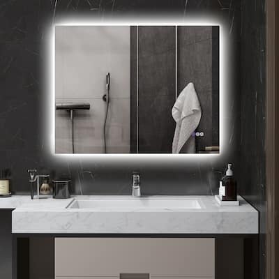 Clear Glass LED Vanity Mirror with Aluminum Frame, Defog and Touch Control - 35.4" W x 1.6" D x 27.6" H
