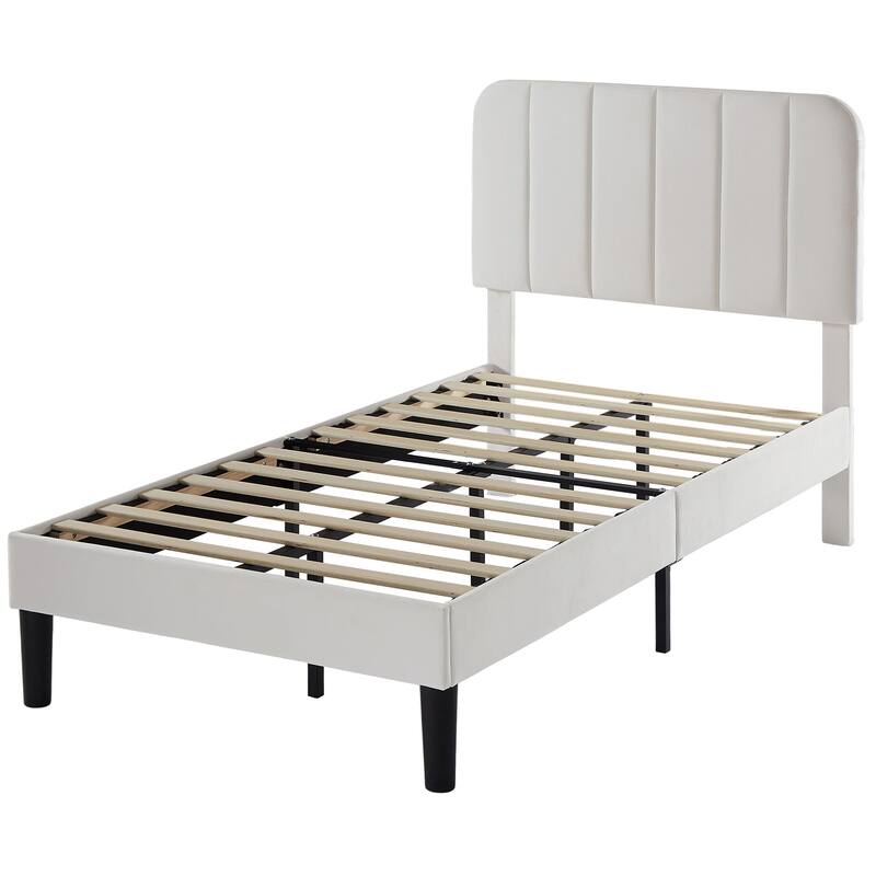 Javlergo Upholstered Platform Bed Frames with Height Adjustable Headboard, Sturdy Wooden Slats/Noise-free