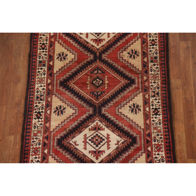 Ardebil Persian Vintage Runner Rug Hand-knotted Wool Carpet - 3'7"x 10'3"