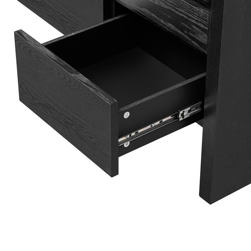 60" 3-Door Sideboard with 3 Drawers - Modern Solid Ash Veneer MDF Sideboard, Semi-Open Shelf & Center Semi-Circular