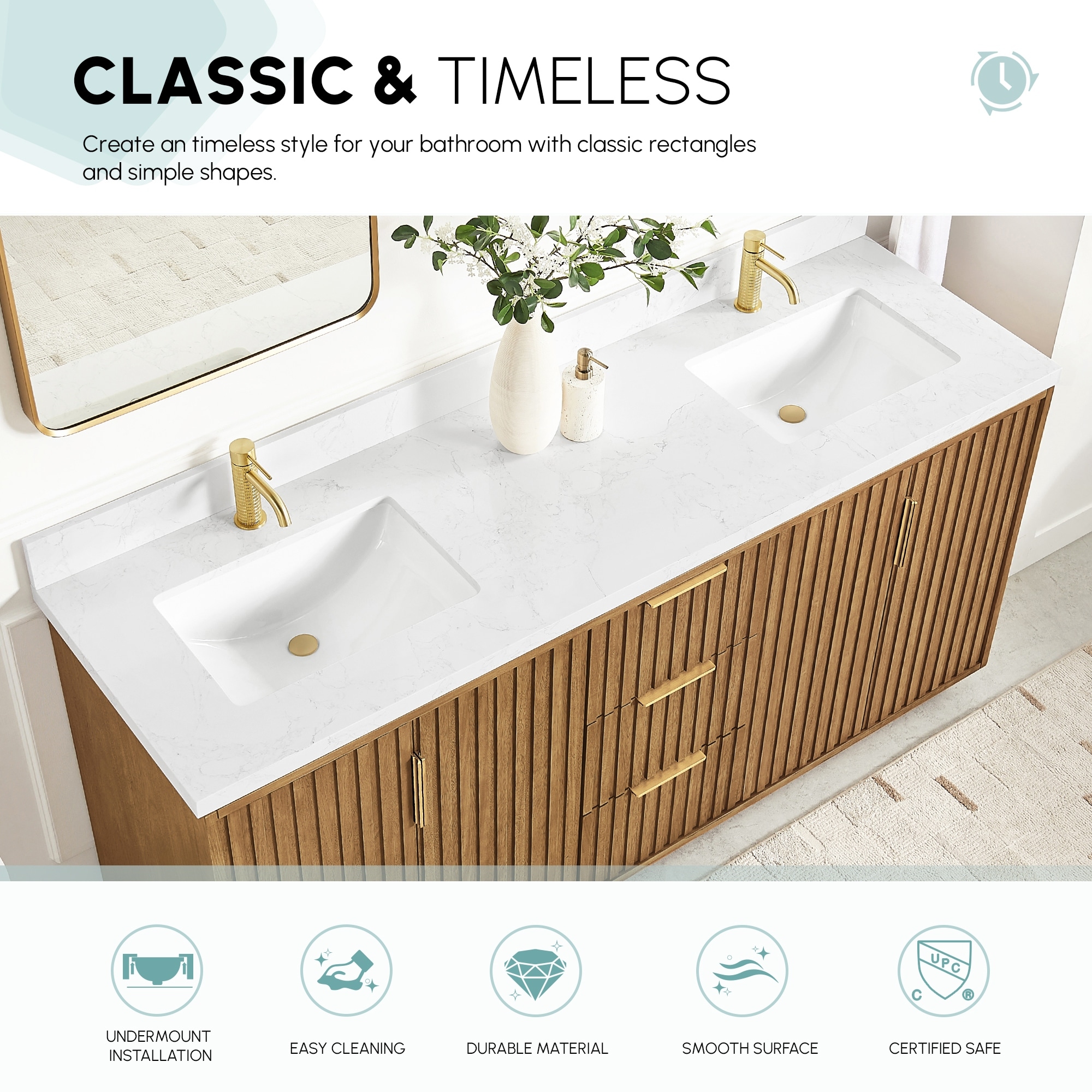 Lyon Rectangular Ceramic Undermount Bathroom Sink with Overflow