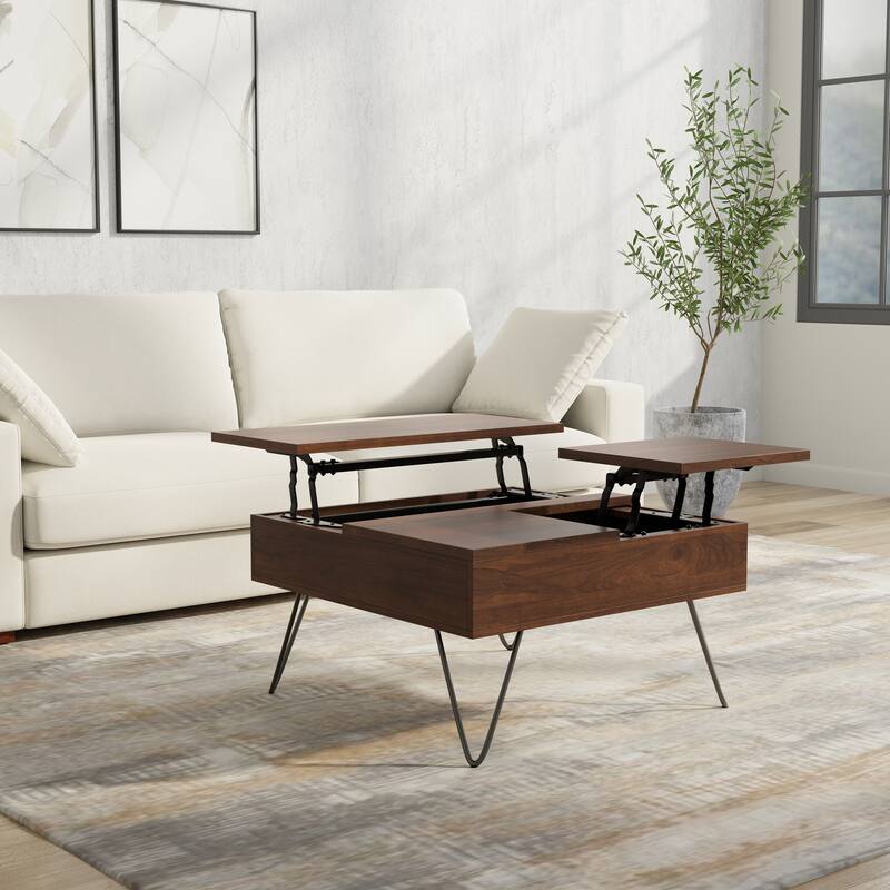 WYNDENHALL Moreno 32 inch Wide Square Industrial Lift Top Coffee Table - 32.1 x 32.1 x 18.1