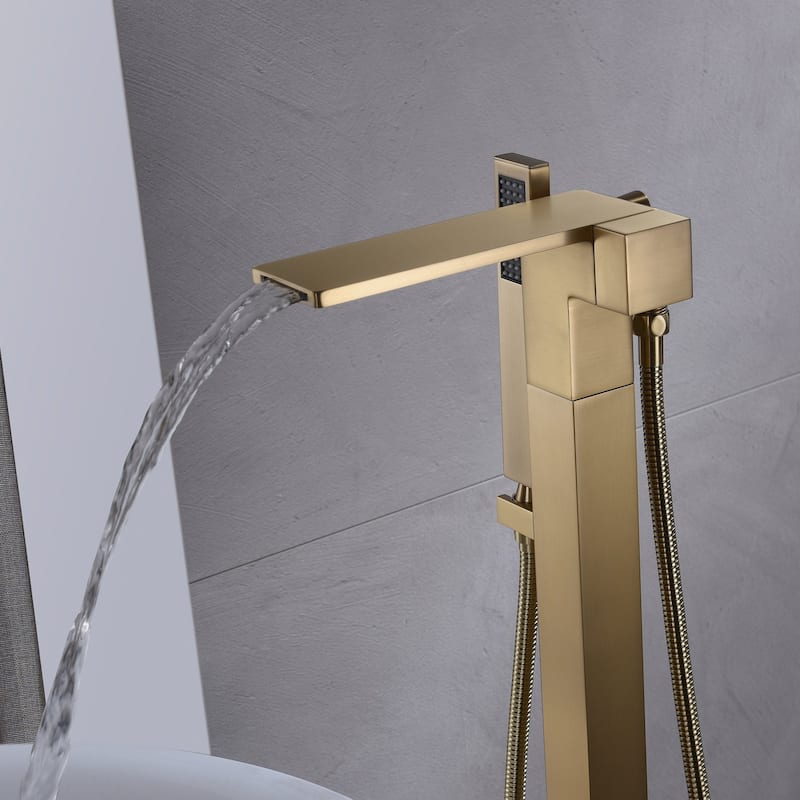 brushed gold waterfall floor mount tub filler free standing - 8' x 10'