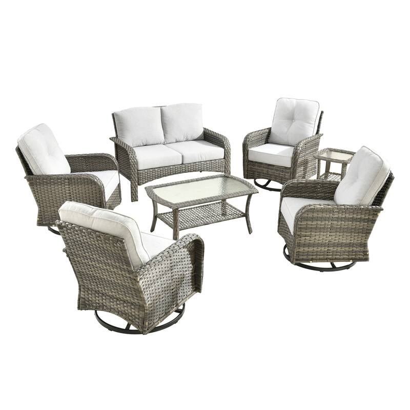 XIZZI Outdoor Patio Furniture Wicker Sofa Swivel Chair Set