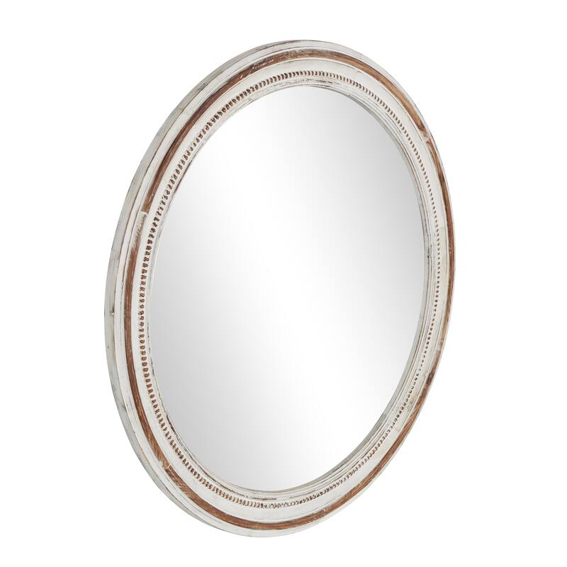 Wood Room Wall Mirror with Bead Detailing - White - Roche River Decor