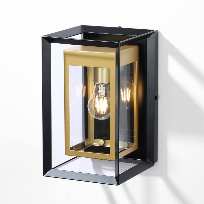 1-Light Black Gold Two-tone Metal Outdoor Wall Sconce