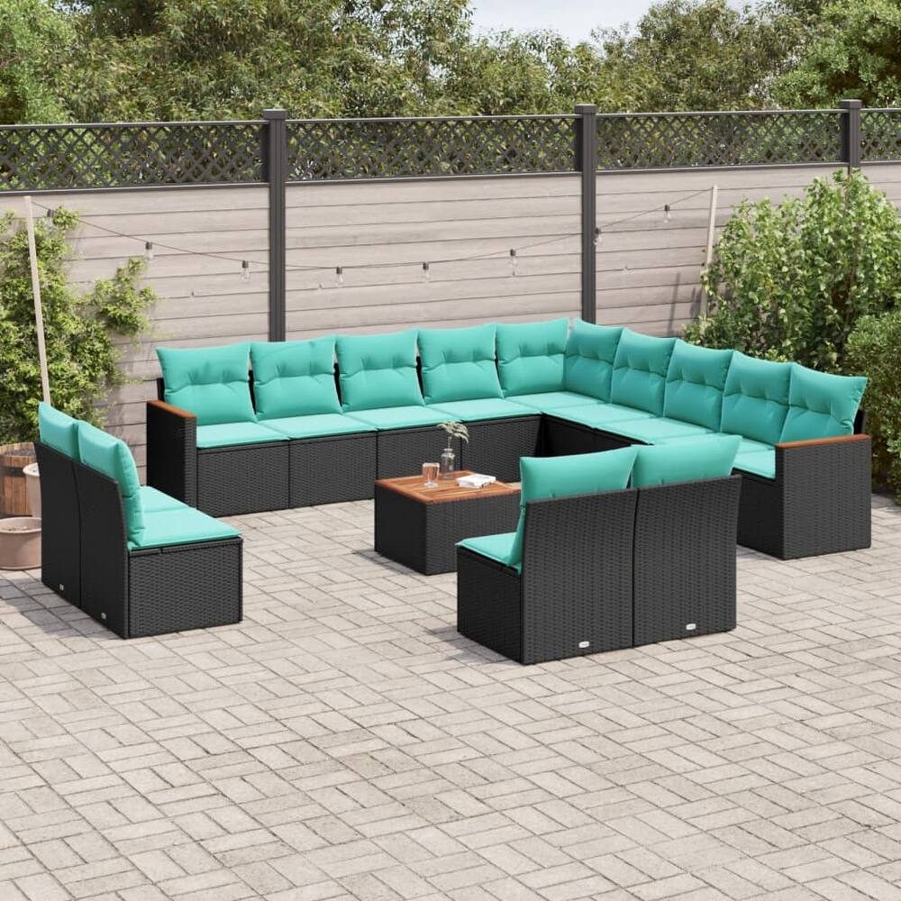 vidaXL 13/14 Piece Patio Sofa Set with Cushions Black/Gray Poly Rattan - 24.4 x 24.4 x 27.2