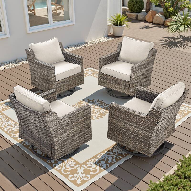 Glissia 2-Piece Gray Wicker Outdoor Swivel Glider Chairs with 4-Inch Thick Cushions
