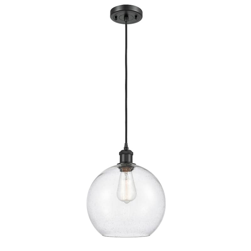 Innovations Lighting Large Athens 10" Wide Mini Pendant - Cord - Matte Black / Seedy