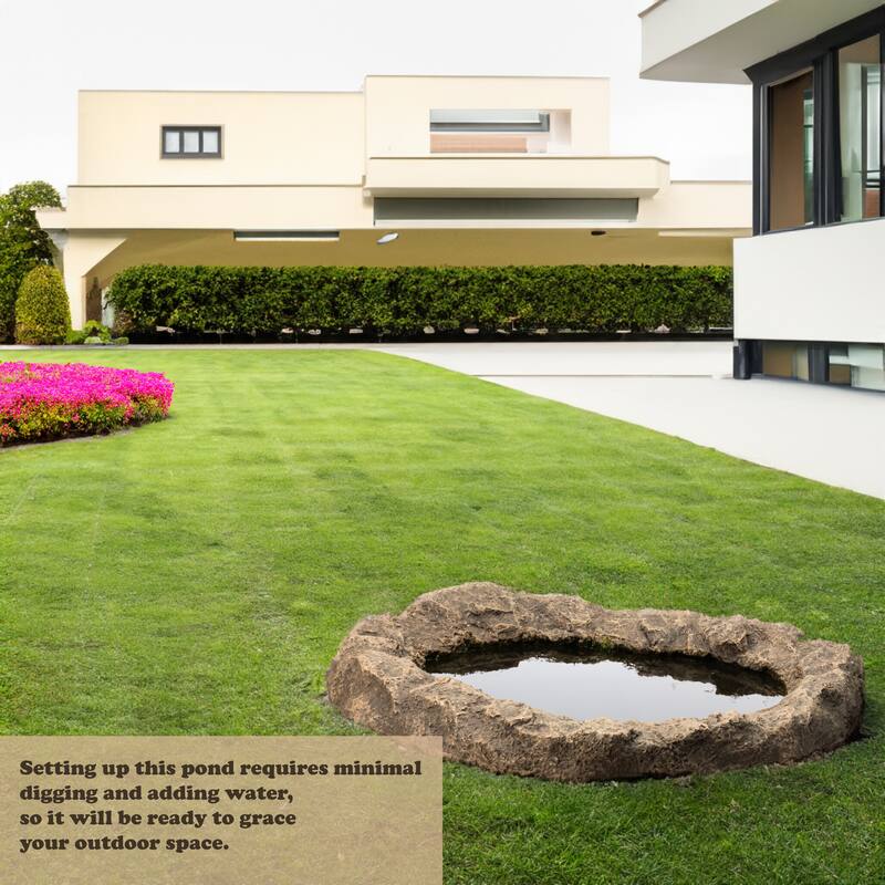 Small Flower Faux Rock Fiberglass Garden Decorative Water Pond, 17 Gallon Sandstone Outdoor Patio Bed Waterfall Pond