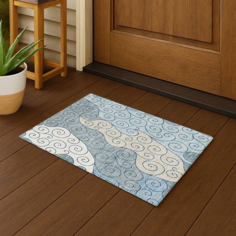 Machine Washable Indoor/ Outdoor Swirly Chantille Rug - Sky - 1'8" x 2'6"