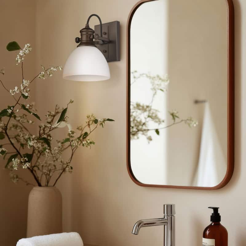 Yep by Golden Lighting Hines 1-light Vanity in Rubbed Bronze and Opal Glass