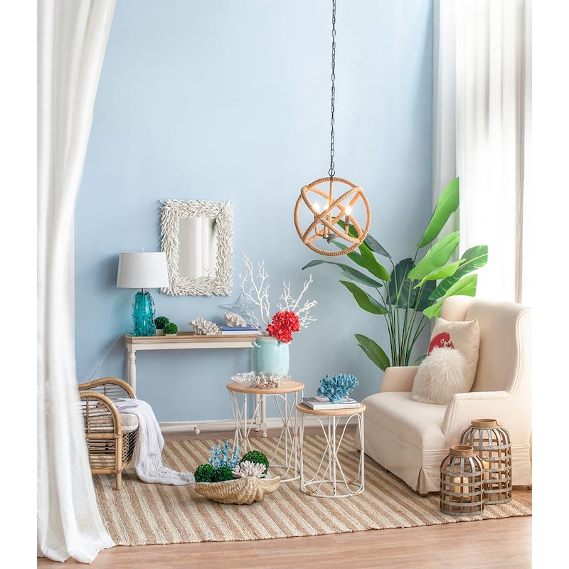 3- Light Farmhouse Chandelier, Rope Chandelier Globe Hanging Light Fixture with with Adjustable Chain, Bulb Not Included