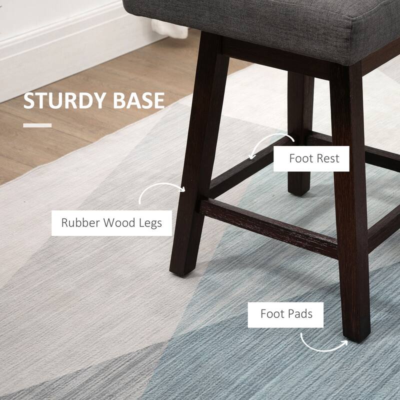 HOMCOM Bar Stools Set of 2, Swivel Bar Chairs, 25.5" High Fabric Tufted Breakfast Barstools for Kitchen Counter