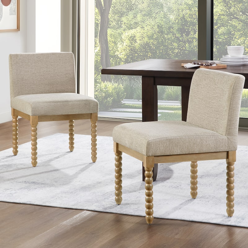 Vintage 20.5"W Upholstered Dining Chairs with Gourd-Shaped Wood Frame - Set of 2 - Cherry