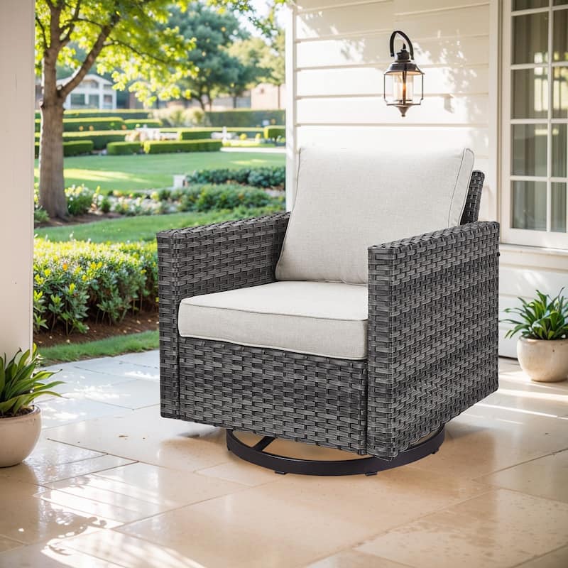 Outdoor Swivel Rocker Patio Chairs with Cushions - Grey - Beige - Grey