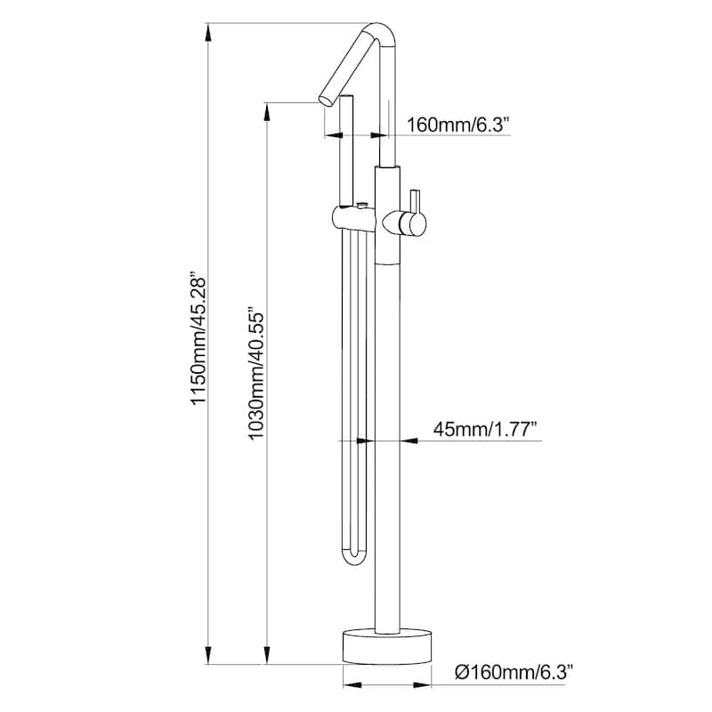 45"H Solid Brass Single Handle Floor Mounted Freestanding Tub Filler with Handheld Shower