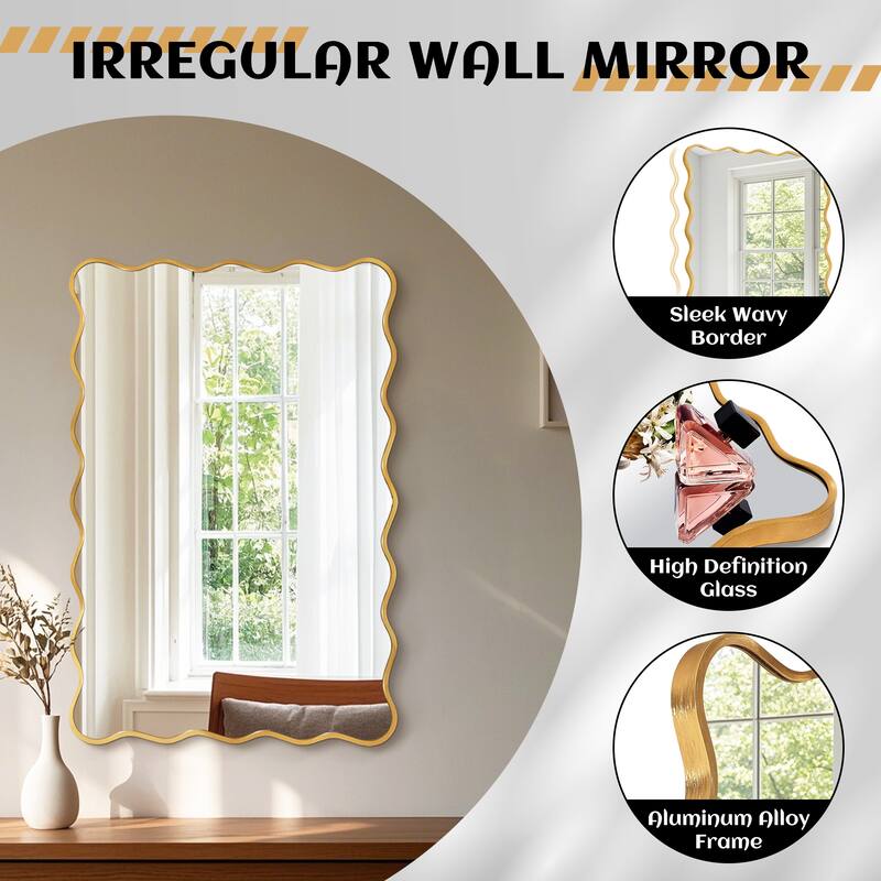 Rectangle Metal Framed Irregular Wavy Wall Mirror
