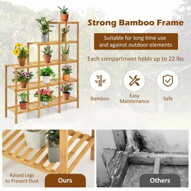 Multifunctional Bamboo Shelf Display Organizer - Bamboo color - 45.5" x 12.5" x 55.5" (L x W x H)