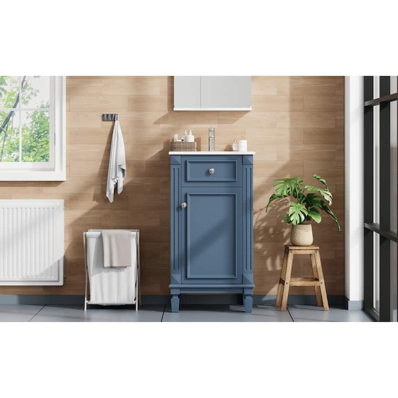 18-inch Bathroom Vanity with Ceramic Sink, Freestanding Single Vanity Set with Soft Closing Door, Adjustable Shelf