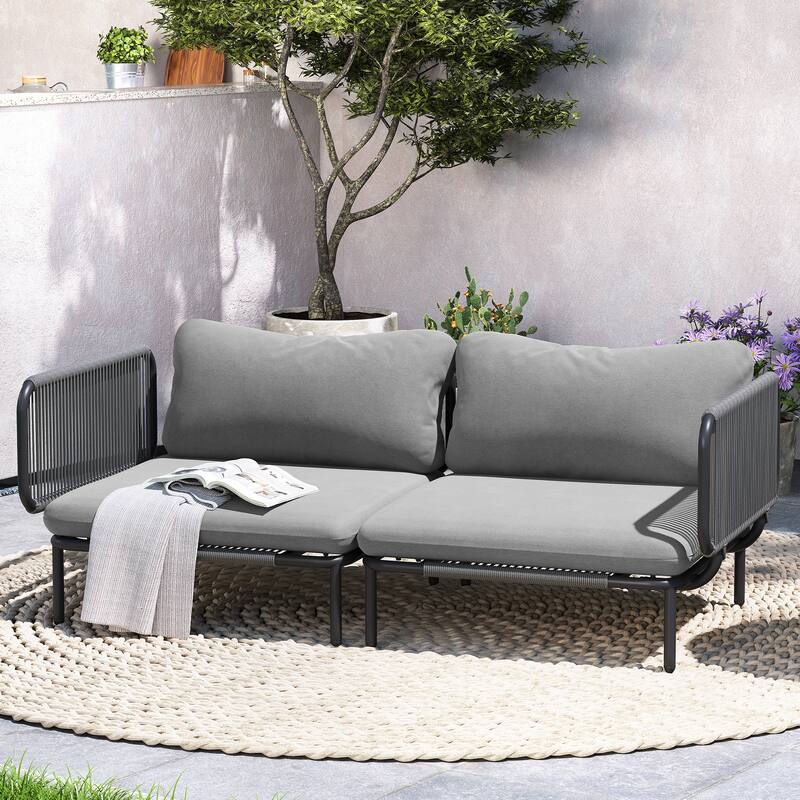 Outdoor Cushioned Sectional Sofa Chat Set Patio Furniture Conversation Set, Free Combination - 2-piece seats - Dark Gray, 2pcs seats & 4 arms
