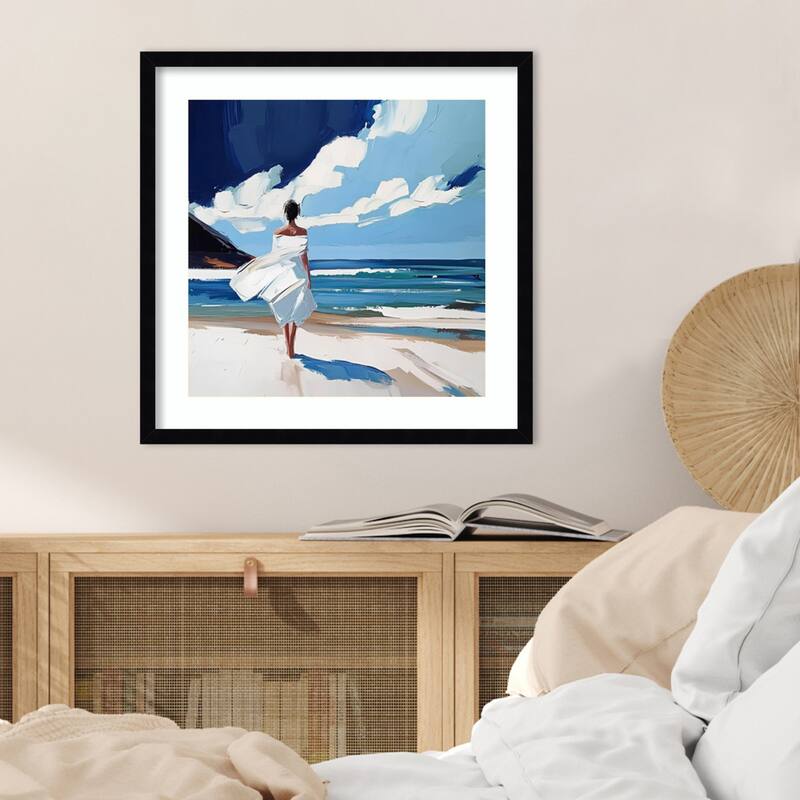 Woman Walking On the Beach by Elena Avanesova Wood Framed Wall Art Print