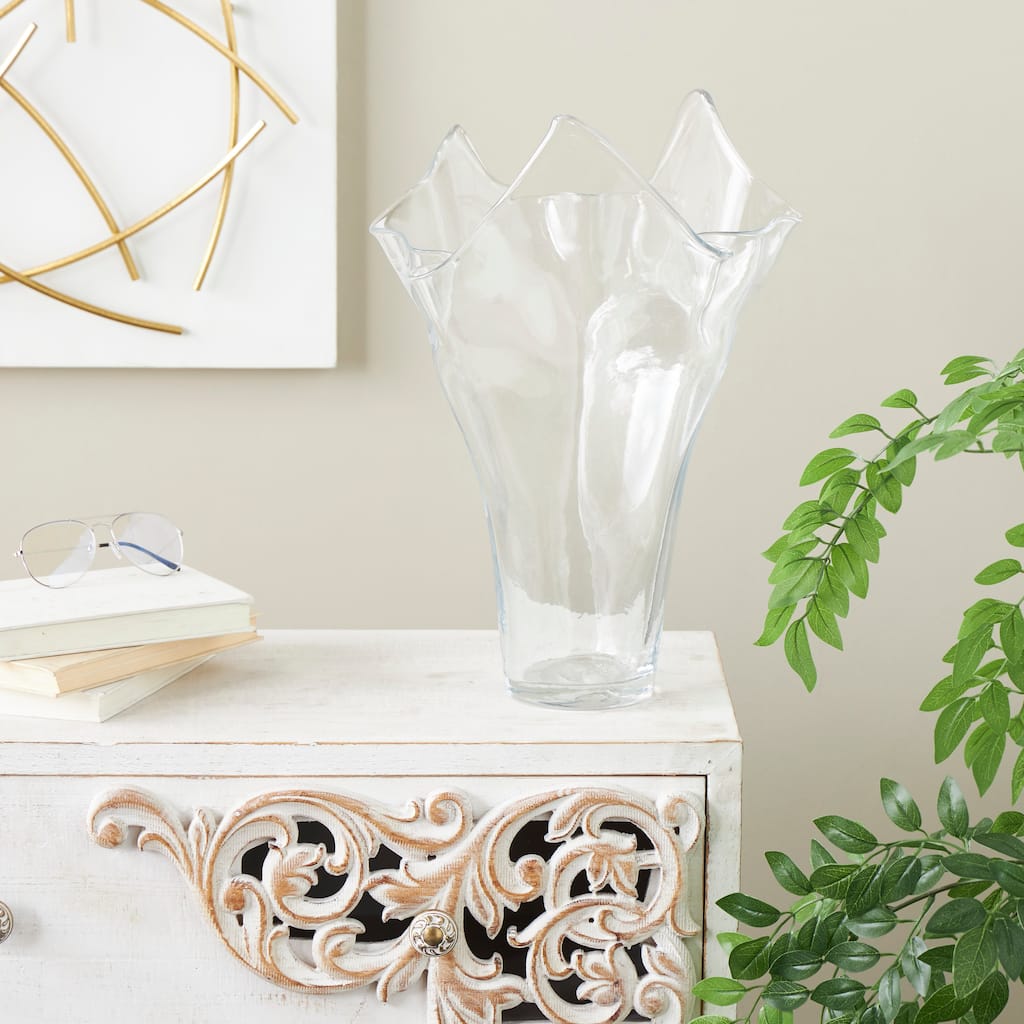Clear Glass Tulip Inspired Floral Vase with Wavy Opening