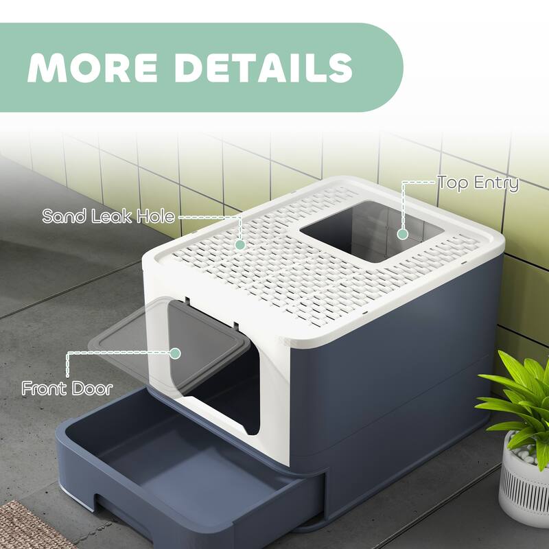 PawHut Cat Litter Box with Lid & Scoop for Large Cats Up to 13 lbs., White