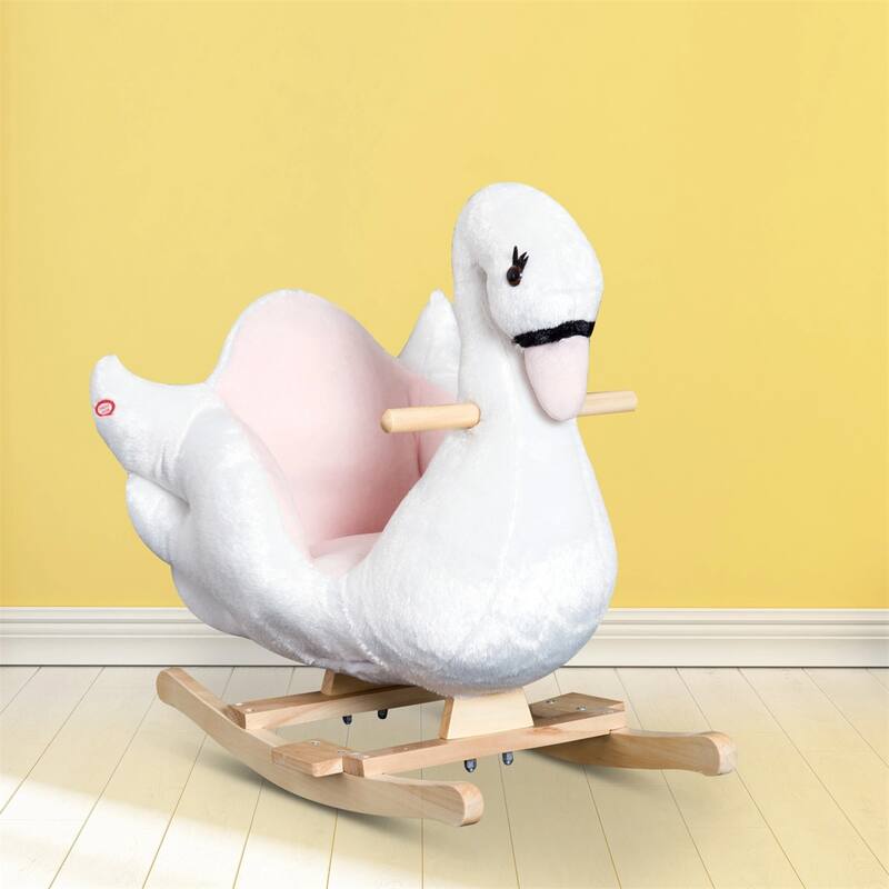 Plush Swan Rocking Horse with Wooden Base and Music for Toddlers 18 Months and Up - 23.5"L x 12.5"W x 21.75"H