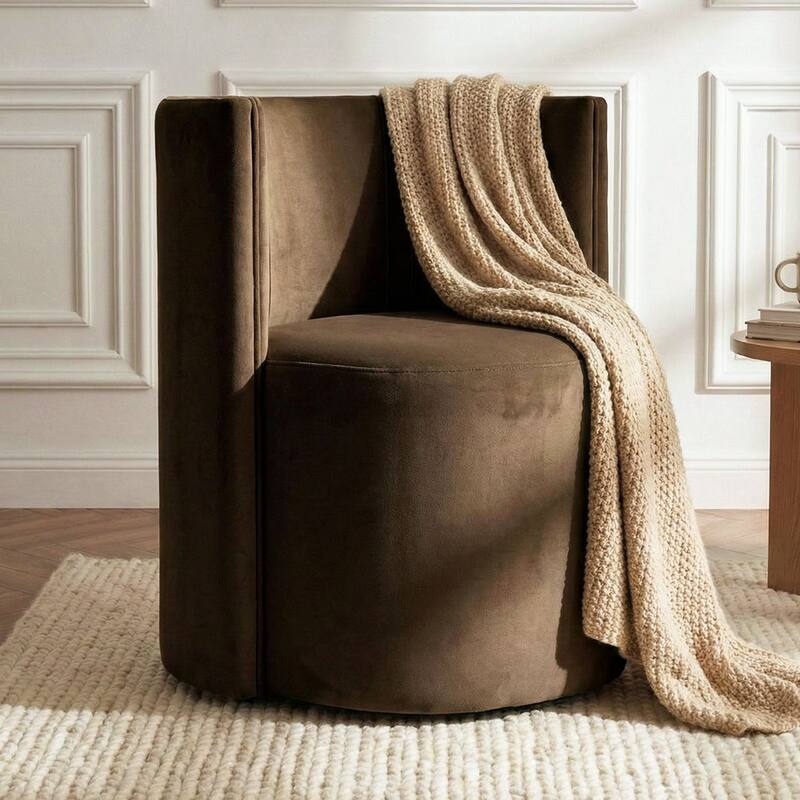 Velvet Swivel Rolling Accent Chairs with Casters - Mink imitation color-1-piece