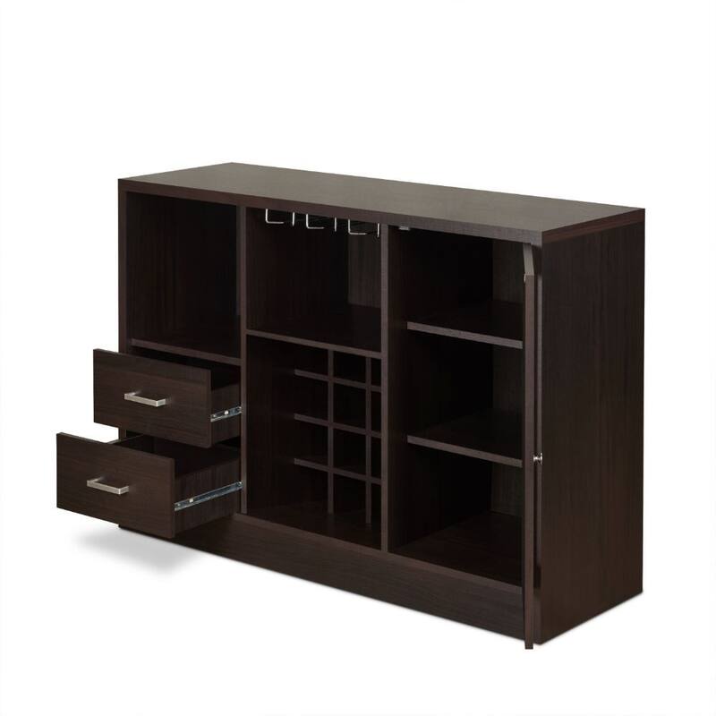Rustic Oak Wine Server with Storage for Bottles, Glasses, and Essentials - 47" Contemporary Buffet Cabinet