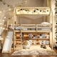 preview thumbnail 2 of 22, Twin Wood Loft Bed with Slide and Storage Shelves