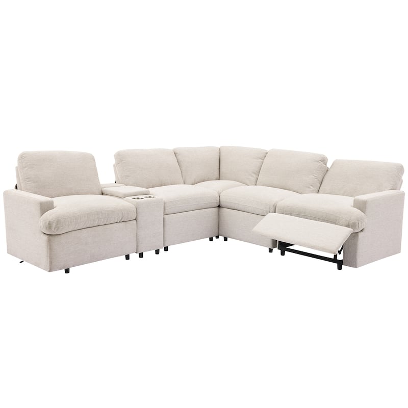 Roomfitters Power Recliner Corner Sofa with Storage Box, Cup Holders, USB Ports, and Power Socket, Perfect for Home Theater