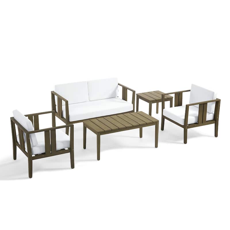 5-Piece Patio Furniture Solid Teak Outdoor Conversation Set