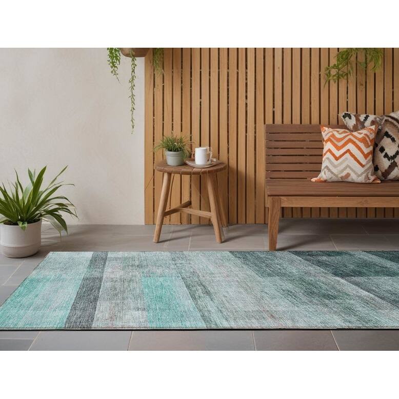 Gamo Ombre Weather Resistant Blended Style Runner Outdoor Rug - 8' Runner - Teal