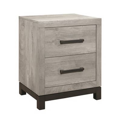 Wood Grain Gray 2 Drawer 20 in. W Nightstand with Sturdy Hardware and Ample Storage