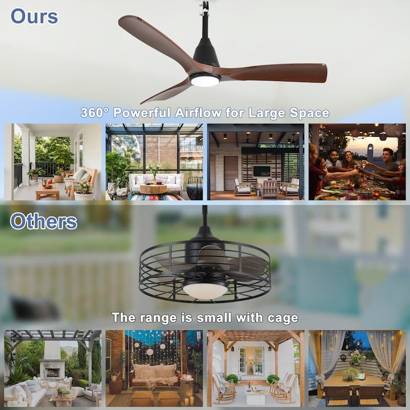 Outdoor Ceiling Fan with Light: Plug-in Hanging Fan, Remote App Control, 3CCT, 6-Speed