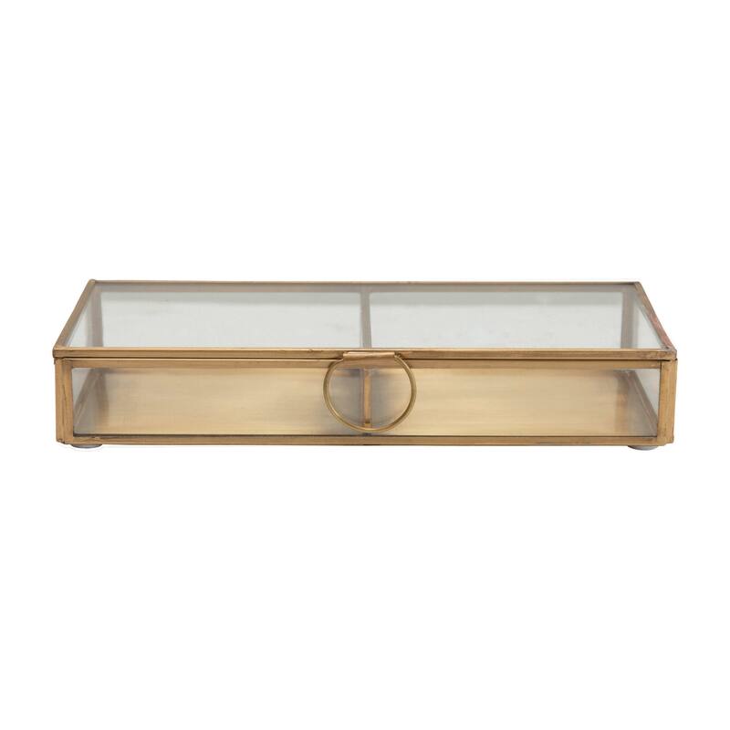 Brass & Glass Display Box - 9.0"L x 4.3"W x 1.5"H - 9.0"L x 4.3"W x 1.5"H - Brass
