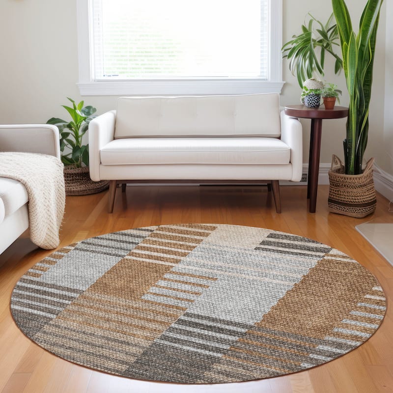 Machine Washable Indoor/ Outdoor Chantille Contemporary Stripes Rug - Paprika - 8' x 8'