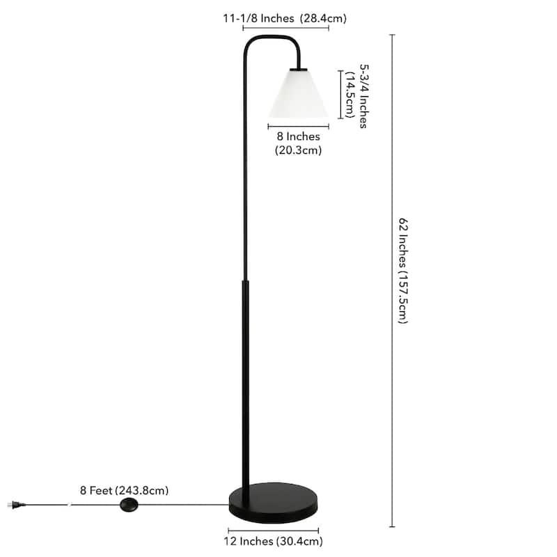 Black and White Metal Arched Floor Lamp with Frosted Glass Shade and Smart Control - 12” x 12” x 62” (D x W x H)