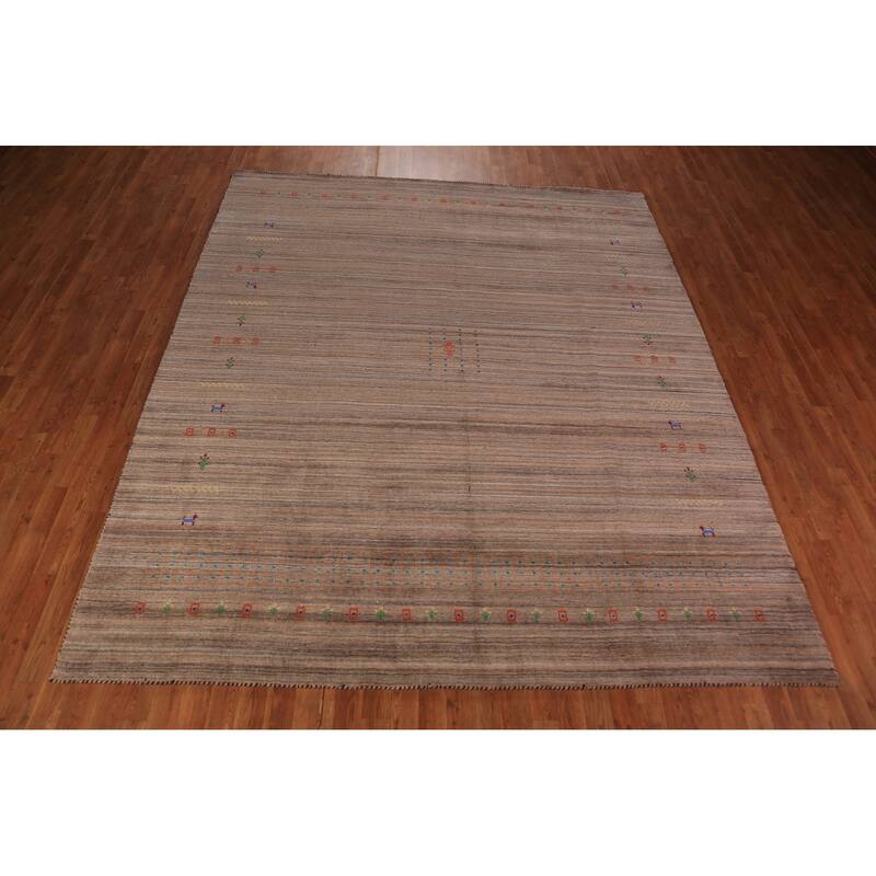 Brown Gabbeh Area Rug Handmade Tribal Oriental Wool Carpet - 8'2" x 9'10"