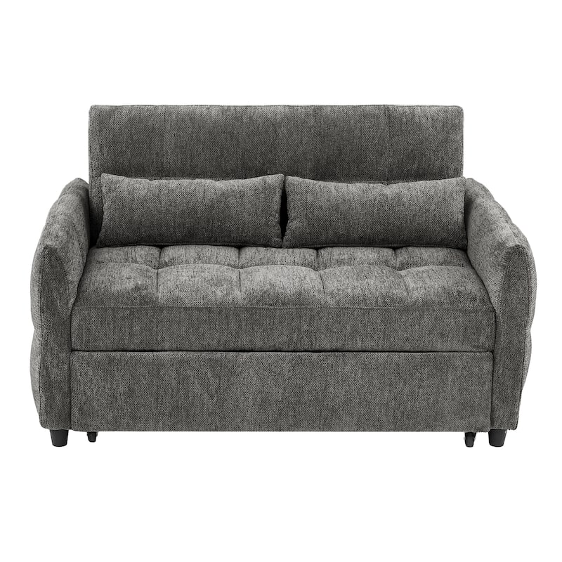 Anmytek 52.8" Modern Multi-Functional Tufted Loveseat Sleeper Sofa Adjustable Backrest 3 USB Ports 2 Lumbar Pillows