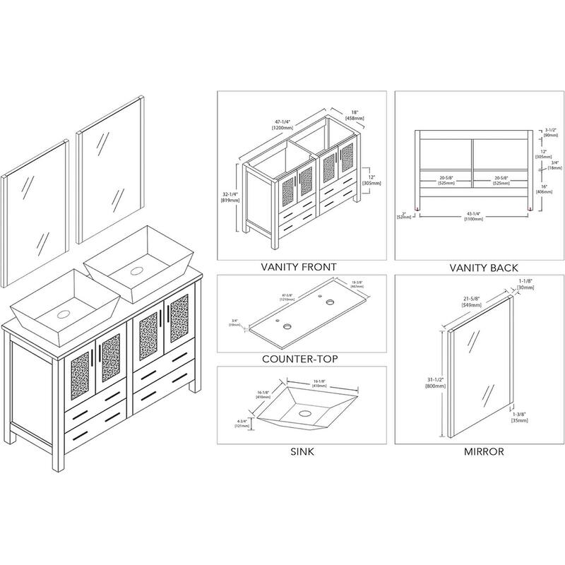Blossom Sydney 48" Double Bathroom Vanity with Ceramic Sink & Mirrors