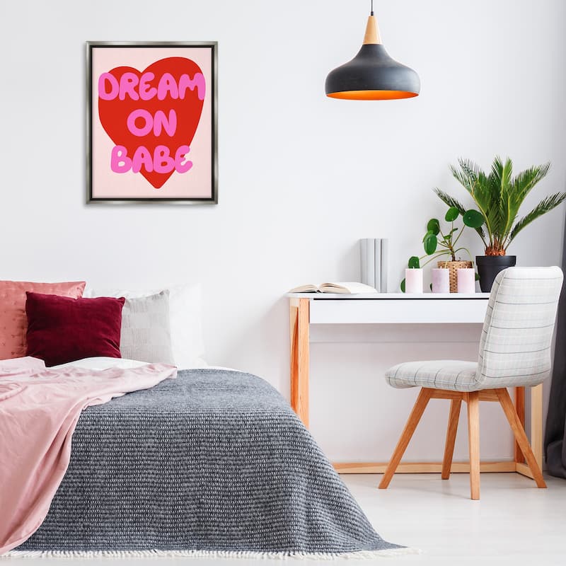 Stupell Dream On Babe Red Heart Framed Floater Canvas Wall Art Design By House of Lulu