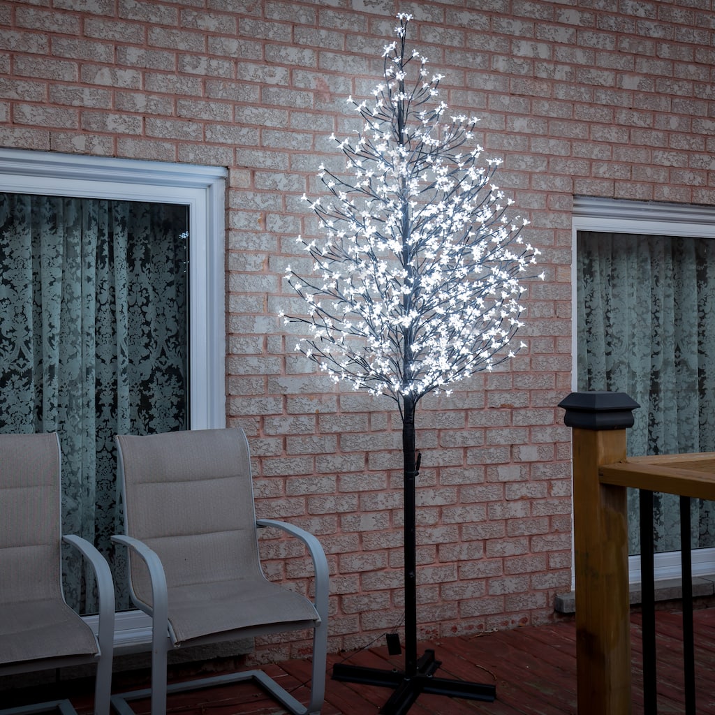 Floral Lights - Outdoor Cherry Blossom Tree 576 White LED With Control - Black - Large