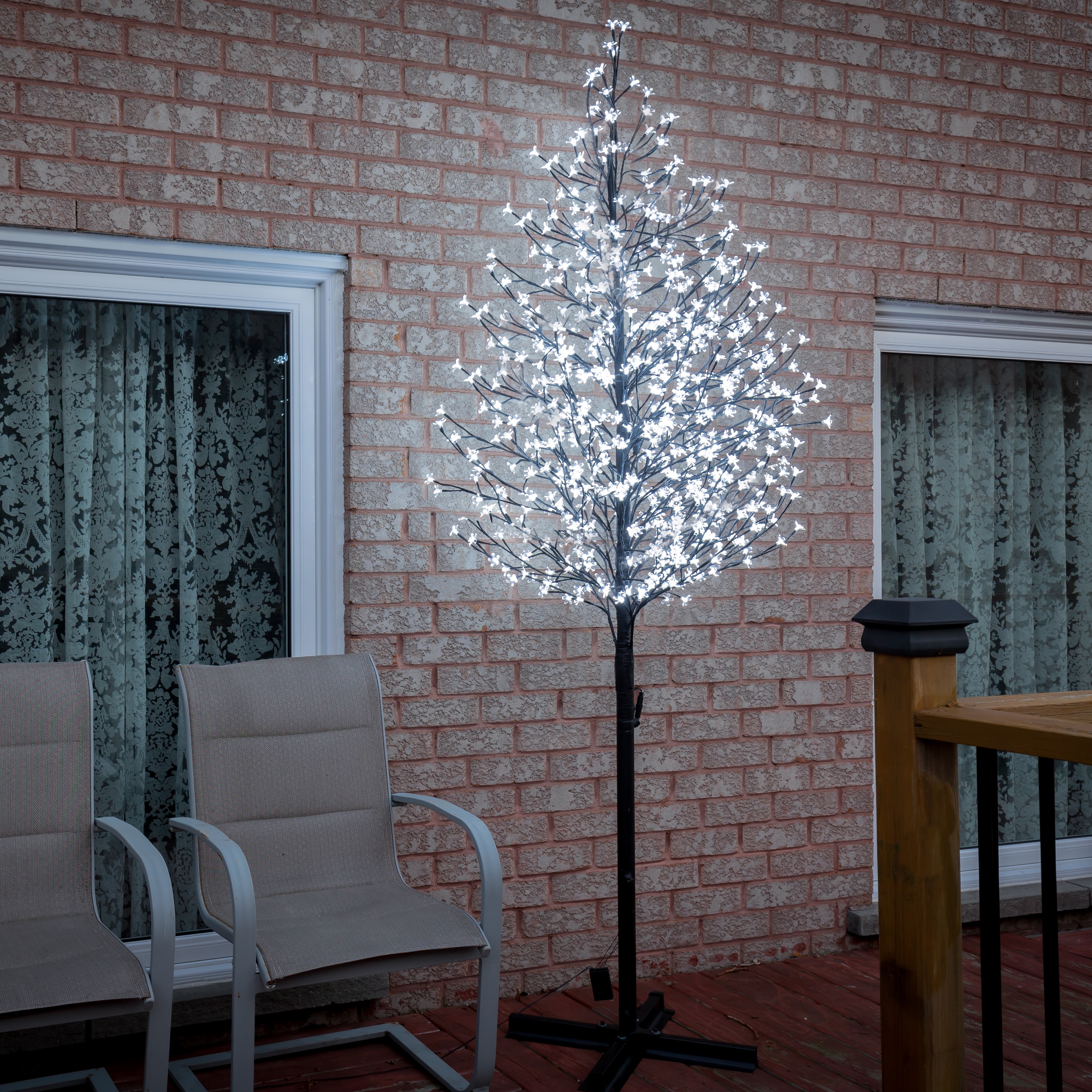 Floral Lights - Outdoor Cherry Blossom Tree 576 White LED With Control - Black - Large