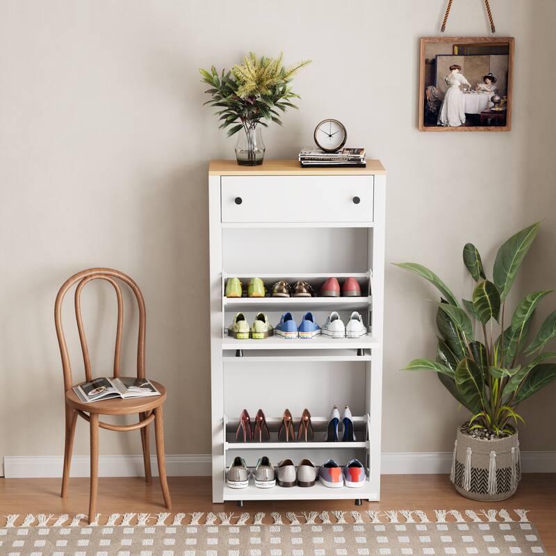 Free Standing Shoe Rack with Adjustable Panel - White