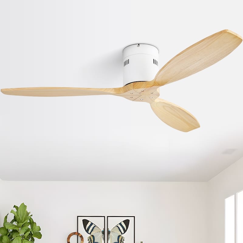 52 Inch Solid Wood Blades Ceiling Fan without Light,Reversible Airflow,6 Gear Wind Speed - 52 inch