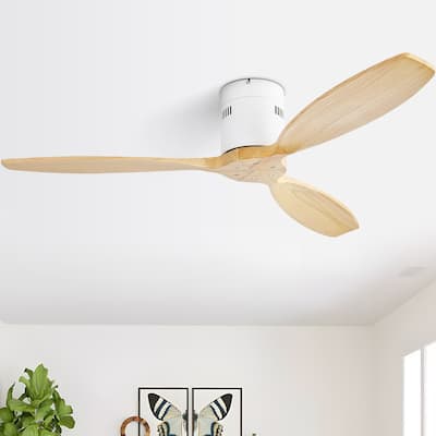 52 Inch Solid Wood Blades Ceiling Fan without Light,Reversible Airflow,6 Gear Wind Speed - 52 inch
