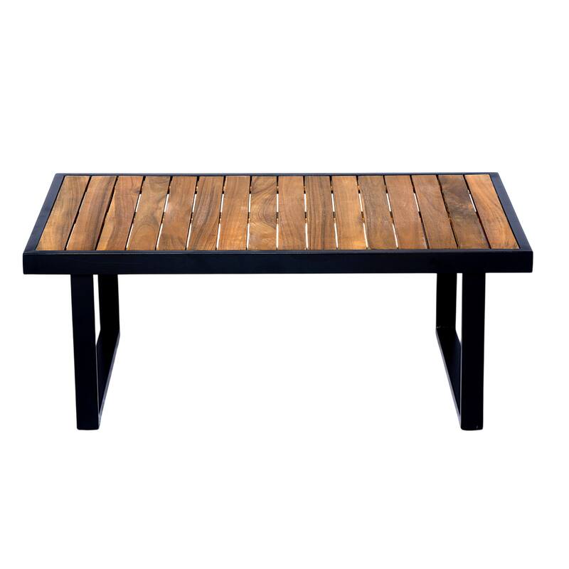 Outdoor Sectional Sofa Set with Ottoman and Coffee Table, L-shape Recliner Couch with Chaise Lounge, Acacia Wood Sofa Set
